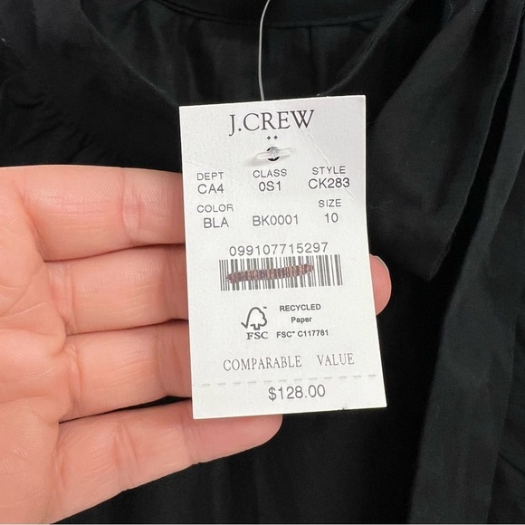 J. Crew Factory Tie-neck Midi Dress Eyelet Trim in Black Size 10 NWT - Picture 10 of 12